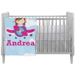 Airplane & Girl Pilot Crib Comforter / Quilt (Personalized)
