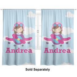Airplane & Girl Pilot Curtain Panel - Custom Size (Personalized)