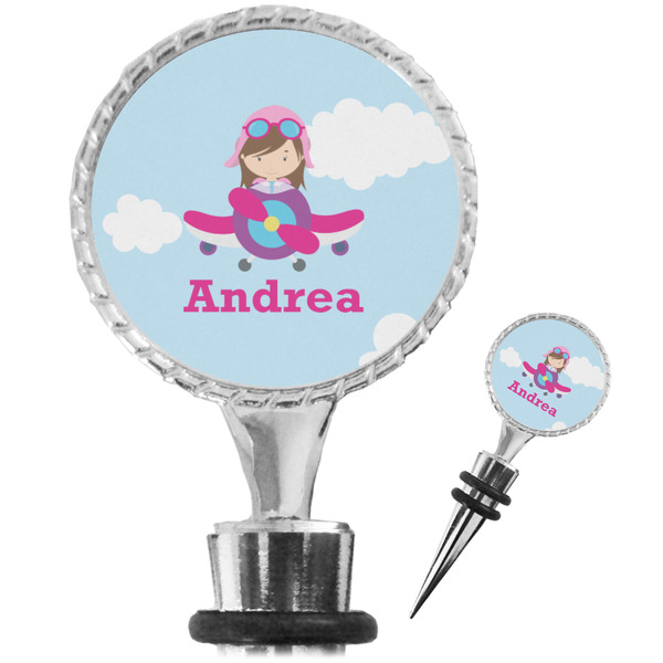 Custom Airplane & Girl Pilot Wine Bottle Stopper (Personalized)