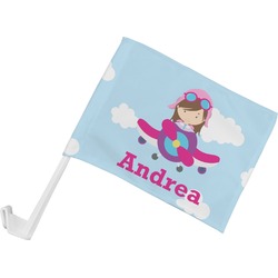 Airplane & Girl Pilot Car Flag - Small w/ Name or Text