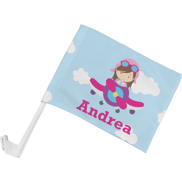 Custom Airplane & Girl Pilot Car Flag - Small w/ Name or Text