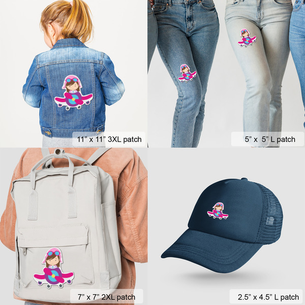 Airplane & Girl Pilot Custom Shape Iron On Patches - LIFESTYLE