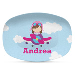 Airplane & Girl Pilot Plastic Platter - Microwave & Oven Safe Composite Polymer (Personalized)