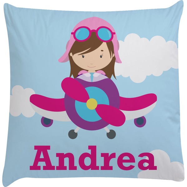 Custom Airplane & Girl Pilot Decorative Pillow Case (Personalized)