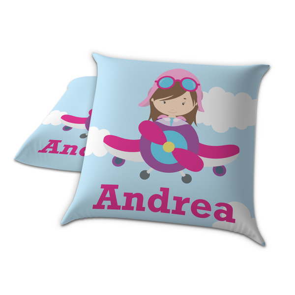 Airplane & Girl Pilot Decorative Pillow Case - TWO