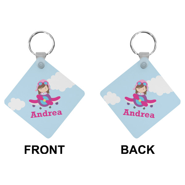 Airplane & Girl Pilot Diamond Keychain (Front + Back)