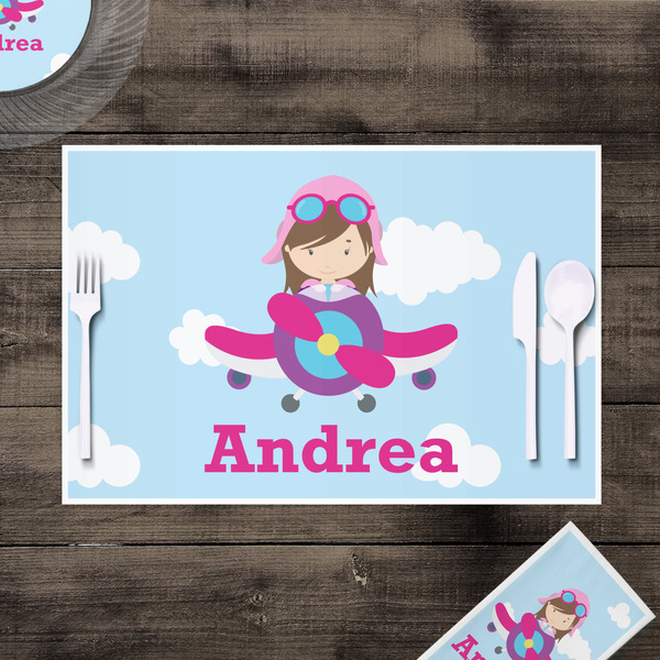 Airplane & Girl Pilot Disposable Paper Placemat - In Context