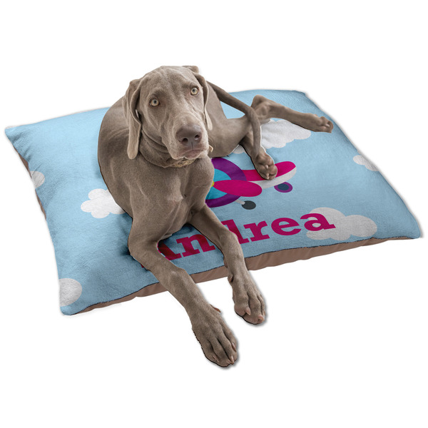 Custom Airplane & Girl Pilot Dog Bed - Large w/ Name or Text