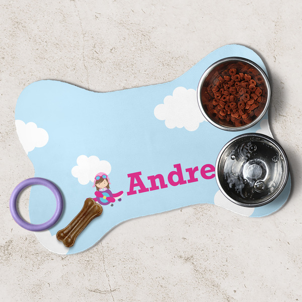 Airplane & Girl Pilot Dog Bone Shaped Mat Lifestyle