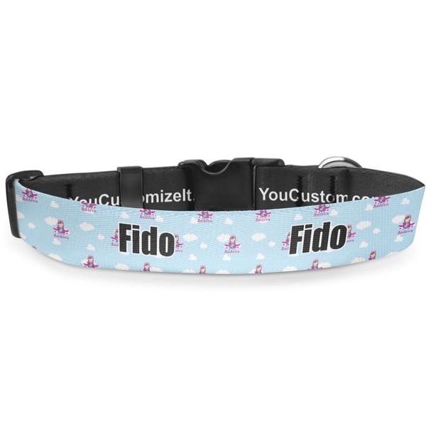 Custom Airplane & Girl Pilot Deluxe Dog Collar - Small (8.5" to 12.5") (Personalized)