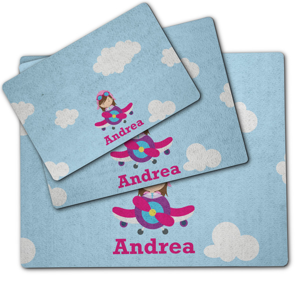 Airplane & Girl Pilot Dog Food Mat - MAIN (sm, med, lrg)