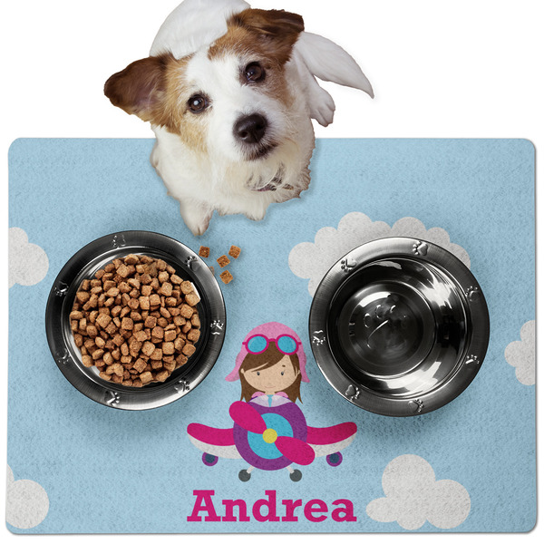 Airplane & Girl Pilot Dog Food Mat - Medium LIFESTYLE