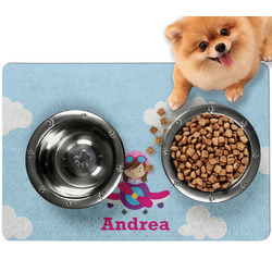 Airplane & Girl Pilot Dog Food Mat - Small w/ Name or Text