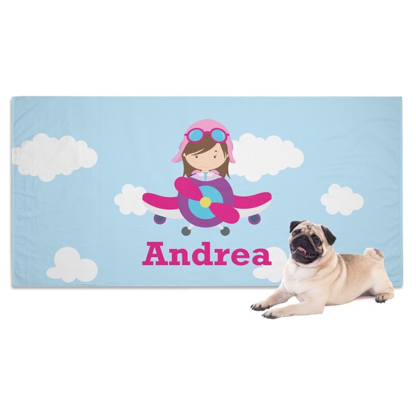 Custom Airplane & Girl Pilot Dog Towel (Personalized)