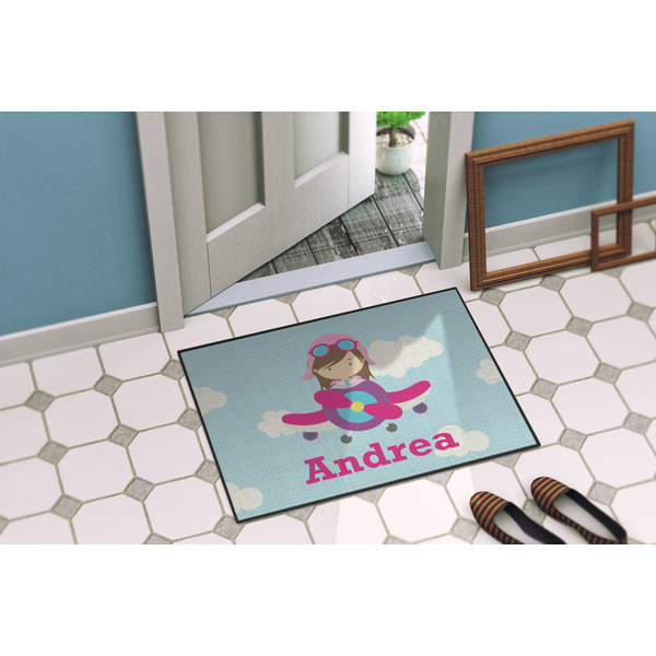 Airplane & Girl Pilot Door Mat Lifestyle