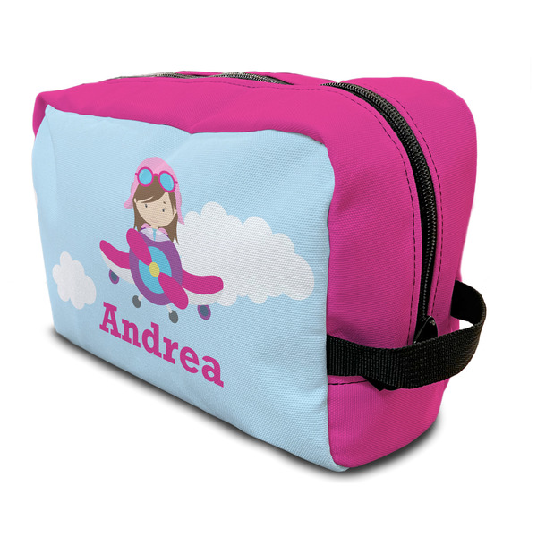 Custom Airplane & Girl Pilot Toiletry Bag / Dopp Kit (Personalized)