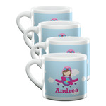 Airplane & Girl Pilot Double Shot Espresso Cups - Set of 4 (Personalized)