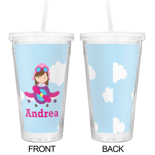 Airplane & Girl Pilot Double Wall Tumbler with Straw - Approval
