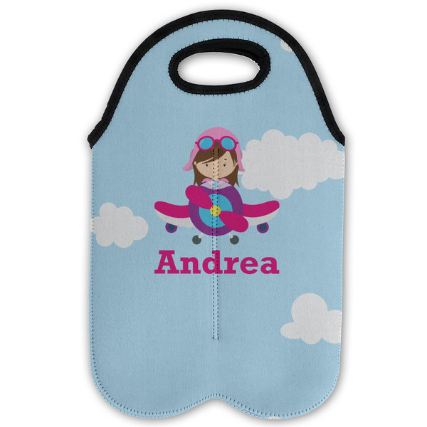 Airplane & Girl Pilot Double Wine Tote - Flat (new)