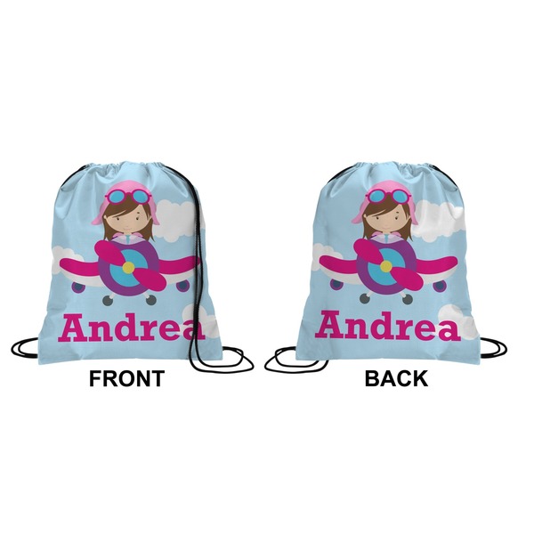 Airplane & Girl Pilot Drawstring Backpack
