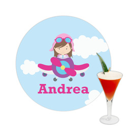 Airplane & Girl Pilot Printed Drink Topper -  2.5" (Personalized)