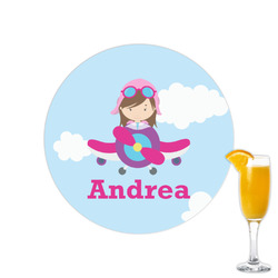 Airplane & Girl Pilot Printed Drink Topper - 2.15" (Personalized)