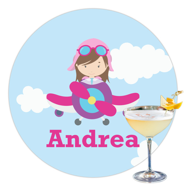 Custom Airplane & Girl Pilot Printed Drink Topper - 3.5" (Personalized)