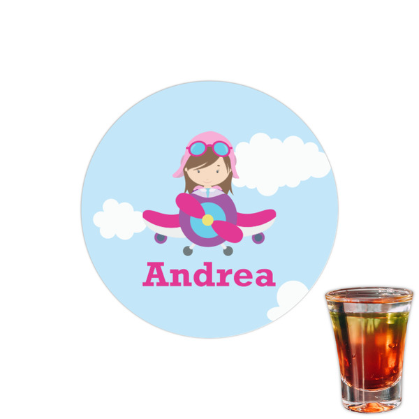 Custom Airplane & Girl Pilot Printed Drink Topper - 1.5" (Personalized)