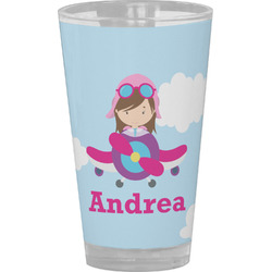 Airplane & Girl Pilot Pint Glass - Full Color (Personalized)