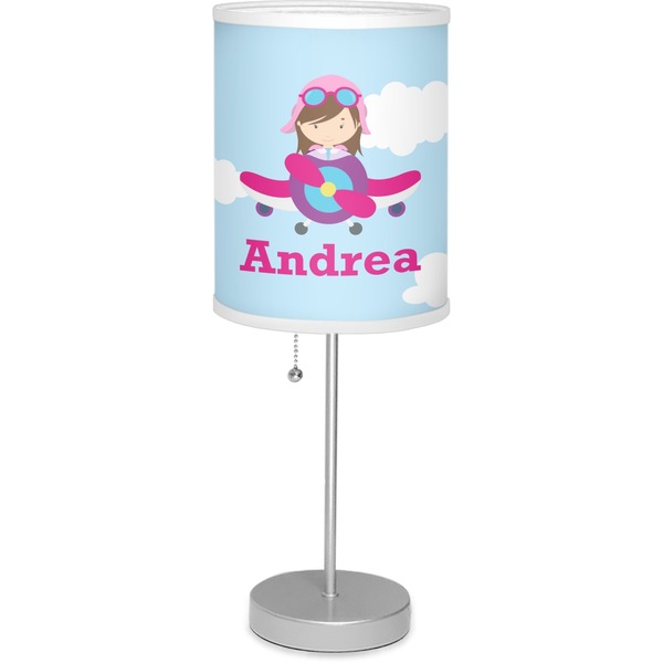 Custom Airplane & Girl Pilot 7" Drum Lamp with Shade Linen (Personalized)