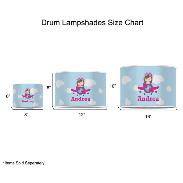 Airplane & Girl Pilot Drum Lampshades - Sizing Chart