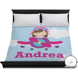 Airplane & Girl Pilot Duvet Cover - King (Personalized)