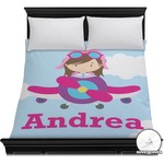Airplane & Girl Pilot Duvet Cover - Full / Queen (Personalized)