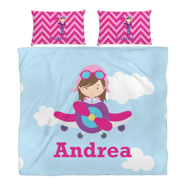 Airplane & Girl Pilot Duvet Cover Set - King - Alt Approval