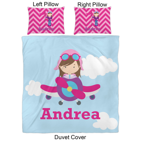Airplane & Girl Pilot Duvet Cover Set - Queen - Approval