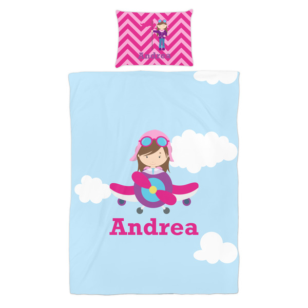 Airplane & Girl Pilot Duvet Cover Set - Twin - Alt Approval