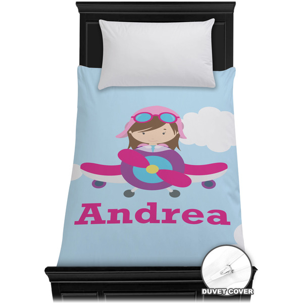 Custom Airplane & Girl Pilot Duvet Cover - Twin XL (Personalized)