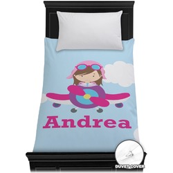 Airplane & Girl Pilot Duvet Cover - Twin (Personalized)