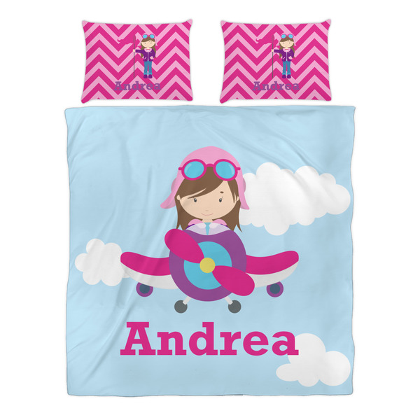Airplane & Girl Pilot Duvet cover Set - Queen - Alt Approval