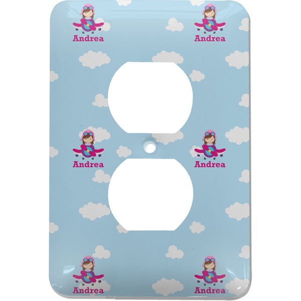 Custom Airplane & Girl Pilot Electric Outlet Plate (Personalized)