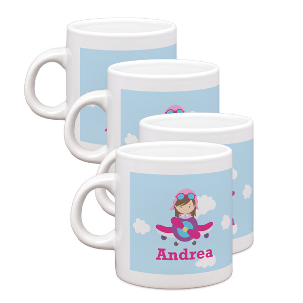 Custom Airplane & Girl Pilot Single Shot Espresso Cups - Set of 4 (Personalized)