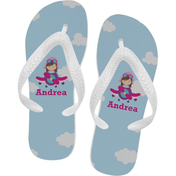 Custom Airplane & Girl Pilot Flip Flops - Small (Personalized)