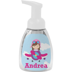Airplane & Girl Pilot Foam Soap Bottle - White (Personalized)