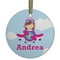 Airplane & Girl Pilot Frosted Glass Ornament - Round