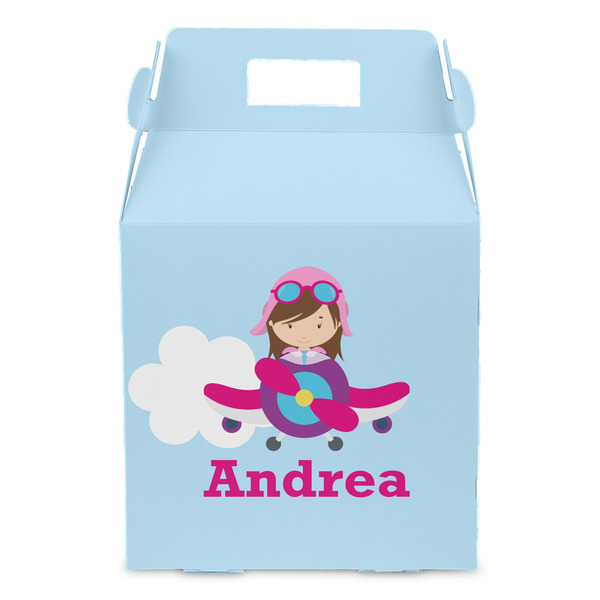 Airplane & Girl Pilot Gable Favor Box - Front