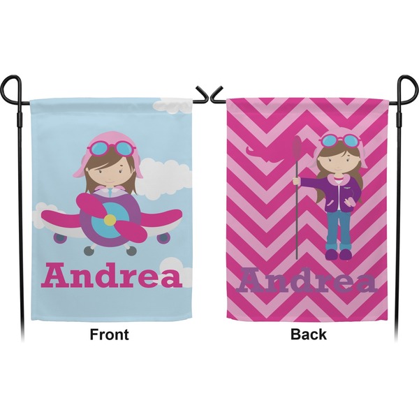 Airplane & Girl Pilot Garden Flag - Double Sided Front and Back
