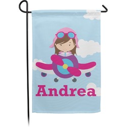 Airplane & Girl Pilot Small Garden Flag - Double Sided w/ Name or Text