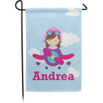 Airplane & Girl Pilot Small Garden Flag - Single Sided w/ Name or Text