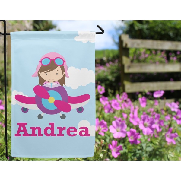 Airplane & Girl Pilot Garden Flag - Outside In Flowers