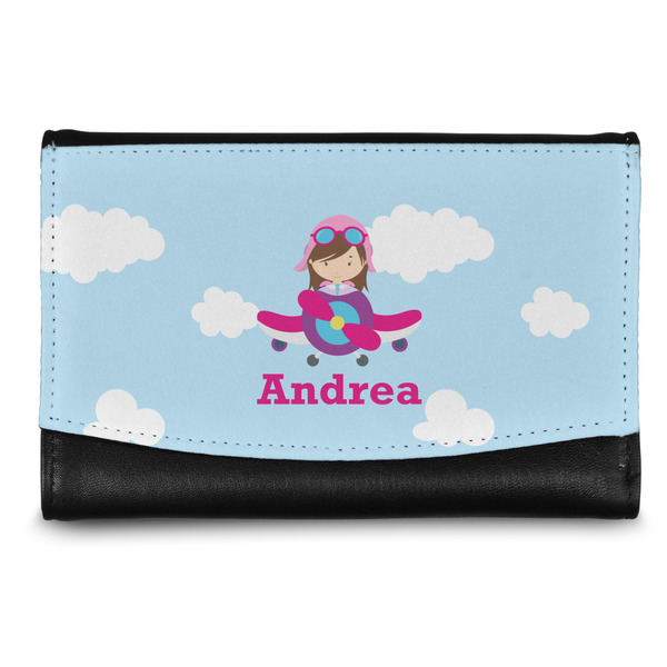 Custom Airplane & Girl Pilot Genuine Leather Women's Wallet - Small (Personalized)